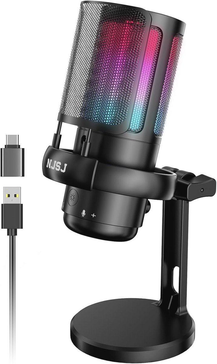 Gamingmicrofoon USB voor PC en Laptop met RGB-verlichting en Mute-functie
