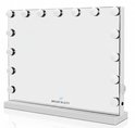 Witte make-upspiegel met 15 LED lampen en een witte voet.