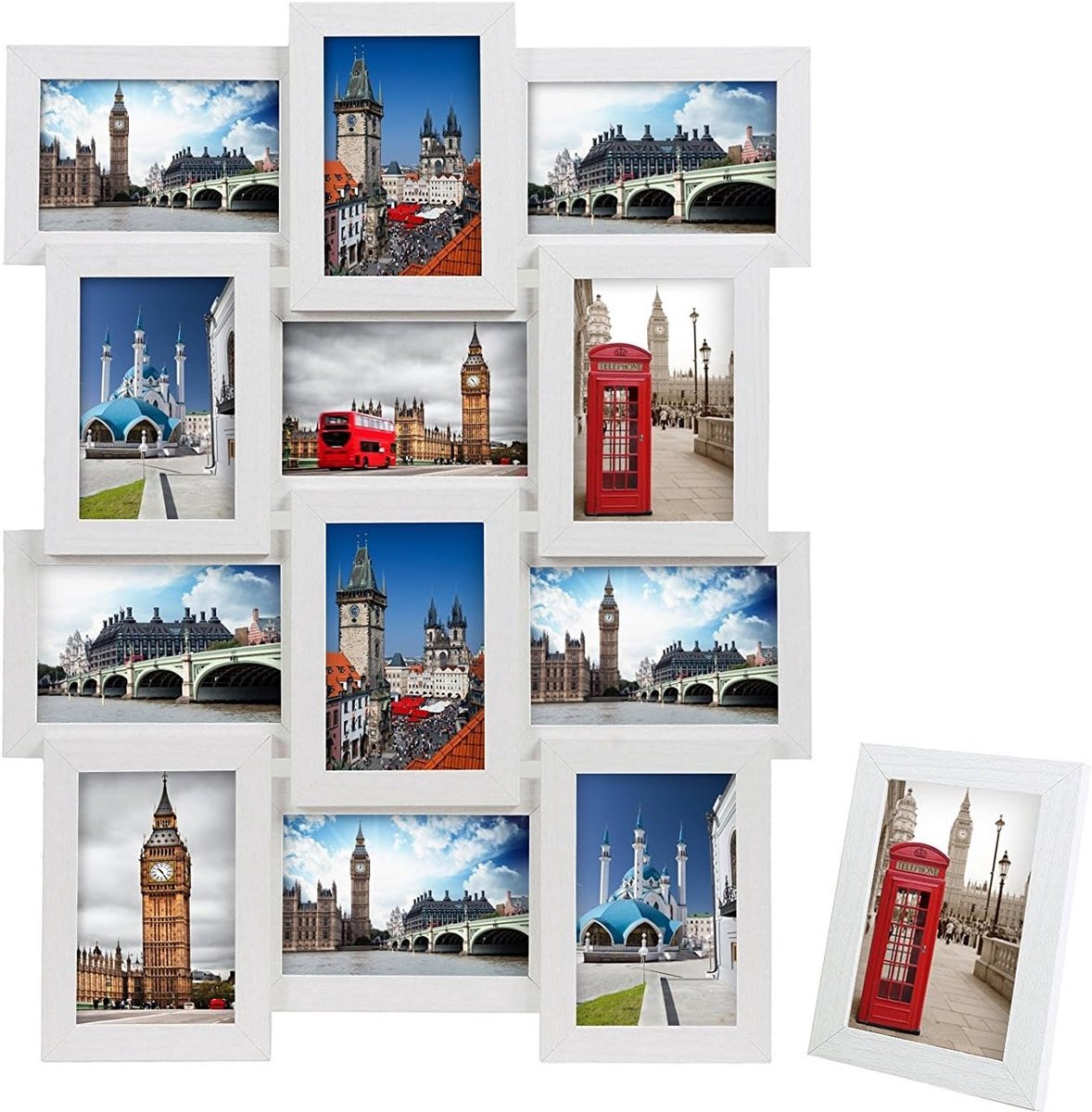 Famanu Collage fotolijst wit 12 foto's 10x15cm houtnerf