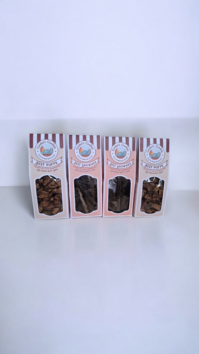 Cooka’s Cookies - Vleespakket hondensnacks - Runderlong & Runderlever– 2x Beef Puffs & 2x Beef Brownies - Ambachtelijke Dierensnacks | 100% Natuurlijk | Hoog Eiwit |