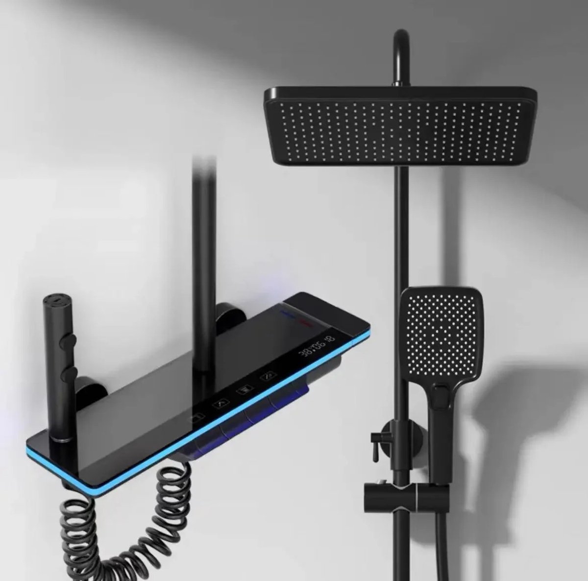 LabelOne Douchekraan - Regendouche - Doucheset - Douchesysteem - Handdouche - met LED-verlichting - digitaal display - zwart