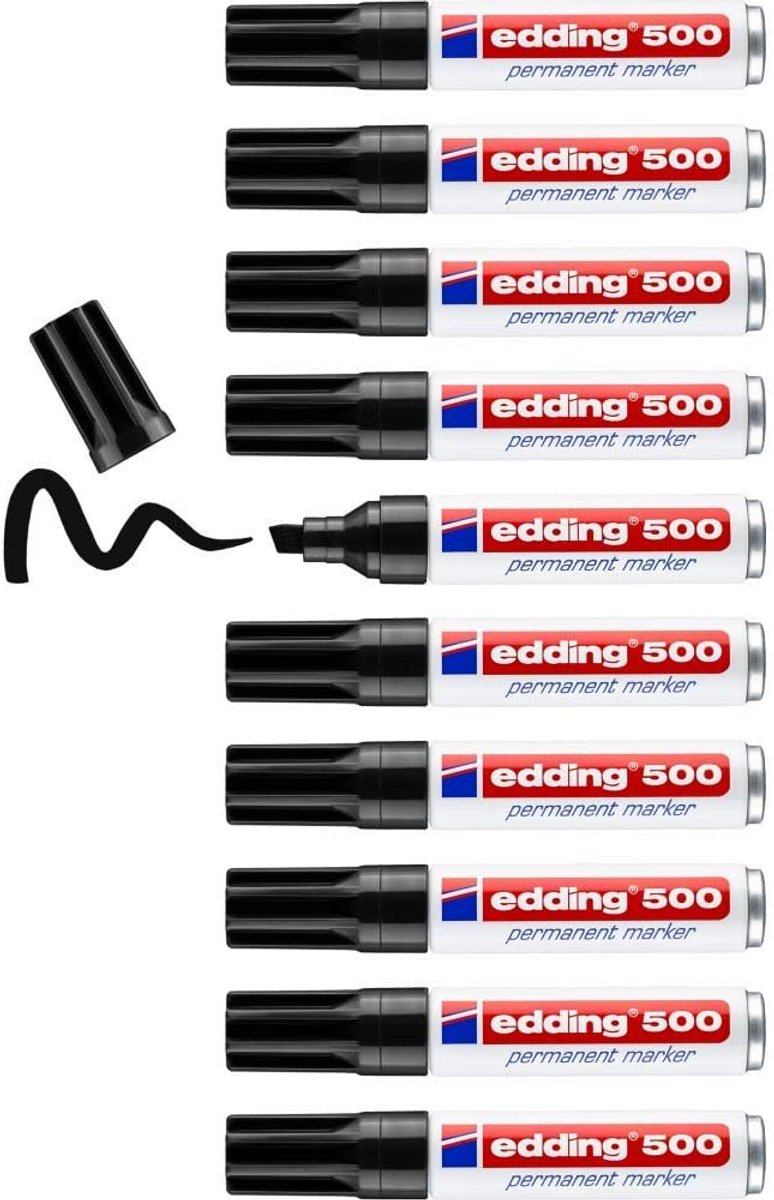 Permanent Marker - Zwart - 10 Stuks - Beitelpunt 2-7 mm - Watervast en Sneldrogend - Geschikt voor Verschillende Oppervlakken