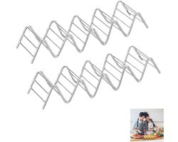 Taco Houder - 2 Stuks - Taco en tortilla houder voor 4 stuks - voor Zachte & Harde Schelpen - Taco Stand Rack Wave Vorm Roestvrij Staal - voor Holding Hot Dog Sandwich Brood Burrito's