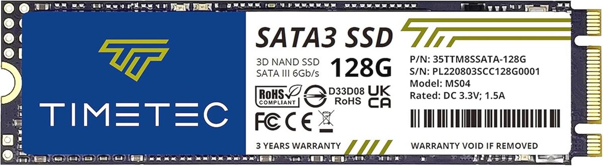 128 GB M.2 2280 NGFF SSD voor PC en Laptop - 550 MB/s Leessnelheid - Interne Solid State Drive