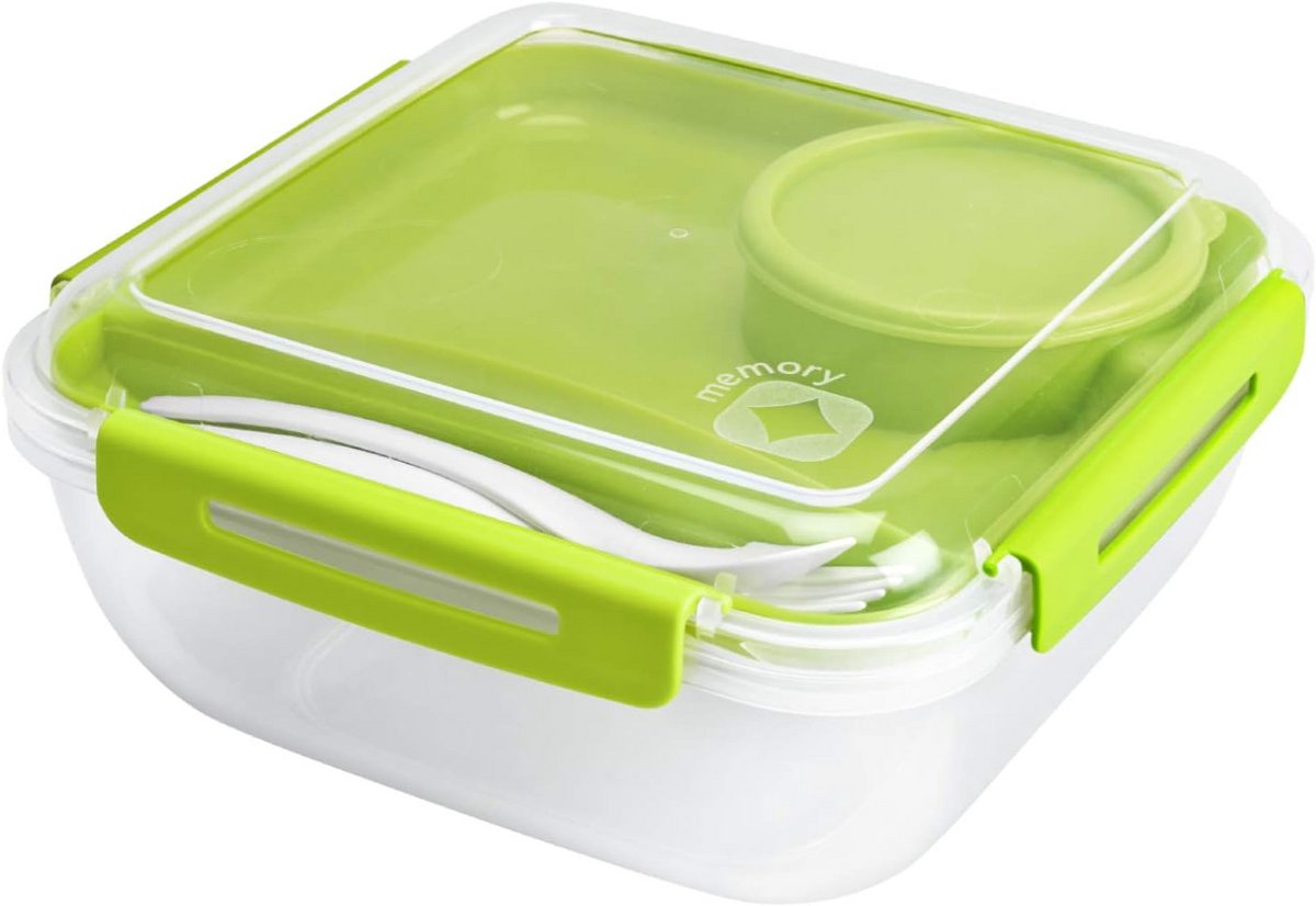 Duurzame Lunchbox 1.7l met Bestek en Aparte Container - BPA-vrij, Groene Kunststof (PP)