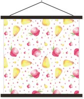 Porte-affiche avec affiche - Affiche scolaire - Poires - Pommes - Aquarelle - 60x60 cm - Lattes noires