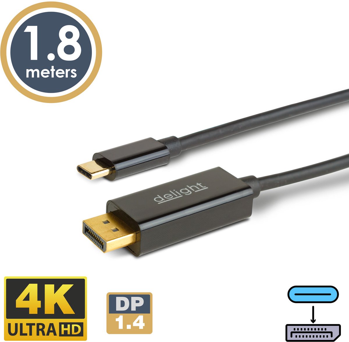 USB-C naar DisplayPort Kabel – DP 1.4 – 4K – 1,8 m – Zwart - 1 Stuks [20335B]