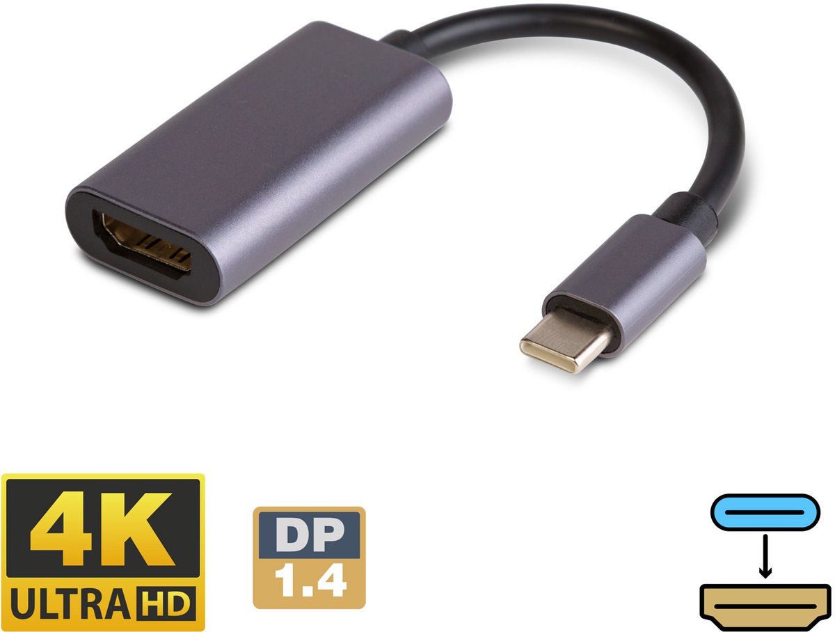 USB-C naar HDMI Adapter – 4K@30Hz – HDMI 1.4 – Type-C (M) naar HDMI (V) – Zwart - 1 Stuks [20338]