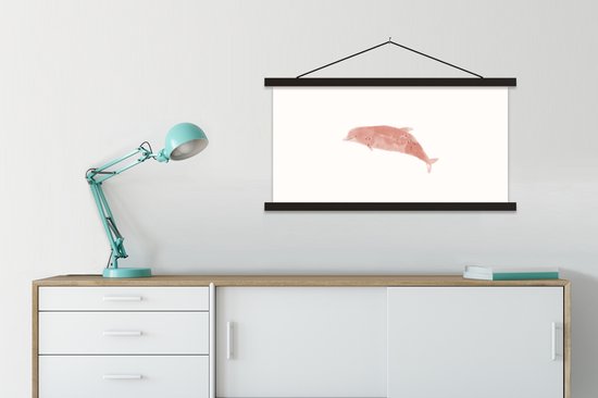 Porte-affiche avec affiche - Affiche scolaire - Dauphin - Mer - Aquarelle - 90x45 cm - Lattes noires