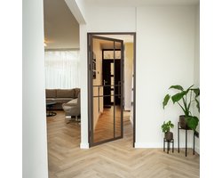 Stalen binnendeur brons rookglas 6 vlaks incl. kozijn 231,5 x 83,0 - Linksdraaiend - Brons