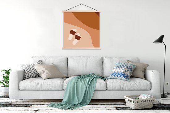 Porte-affiche avec affiche - Affiche scolaire - Été - Slippers - Marron - 120x120 cm - Lattes vierges