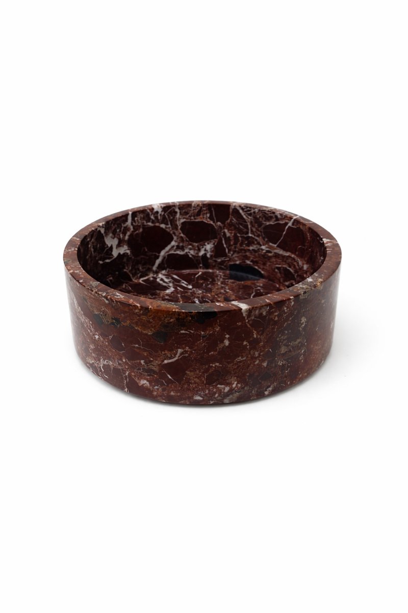 Marmeren Fruitschaal – Schaal – Bordeaux – Rond – Massief Natuurmarmer – Luxe Design – 24 x 10 cm