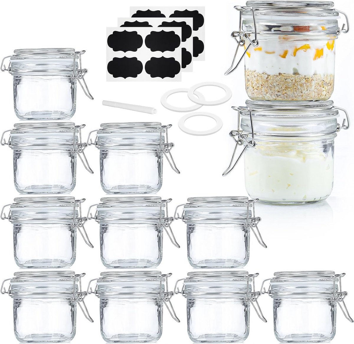 Set van 12 kleine inmaakpotten met deksels - 200 ml voedselveilige opslagcontainers