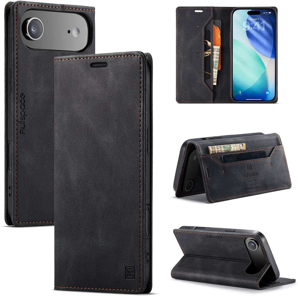Luxe Flip Case met RFID Bescherming Kaarthouder en Magneetsluiting voorApple iPhone Air _ Zwart