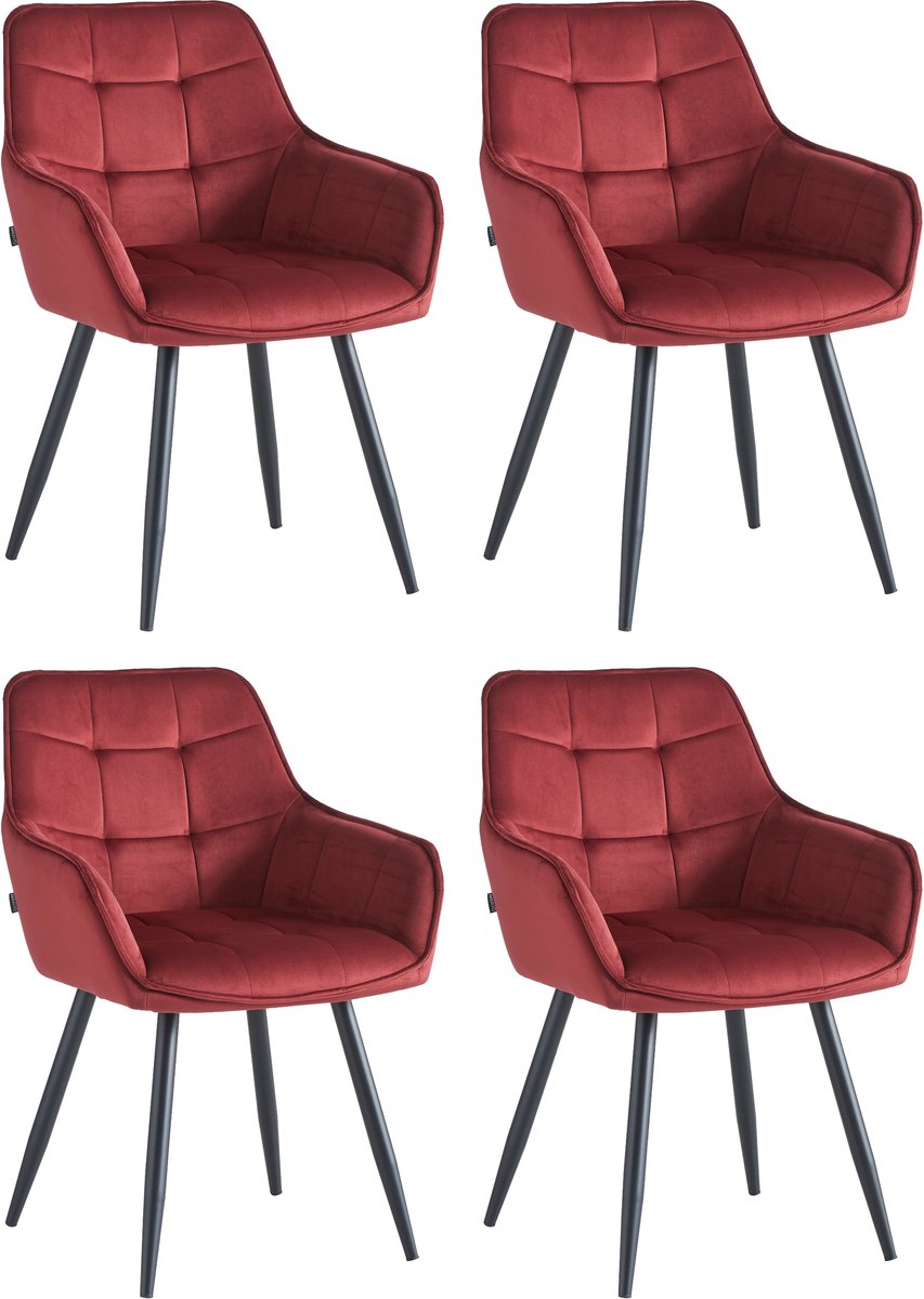 Colenis® - Oriana Eetkamerstoel - Set Van 4 - Bordeaux - Fluweel - Velvet - Industrieel