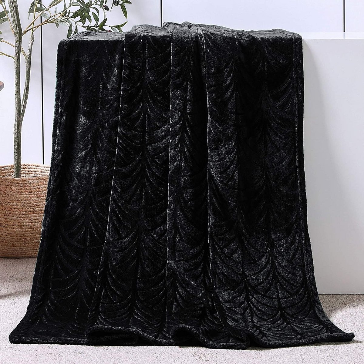 Warme Knuffeldeken met Bladpatroon 130 x 150 cm - Zachte Fleece Woondeken