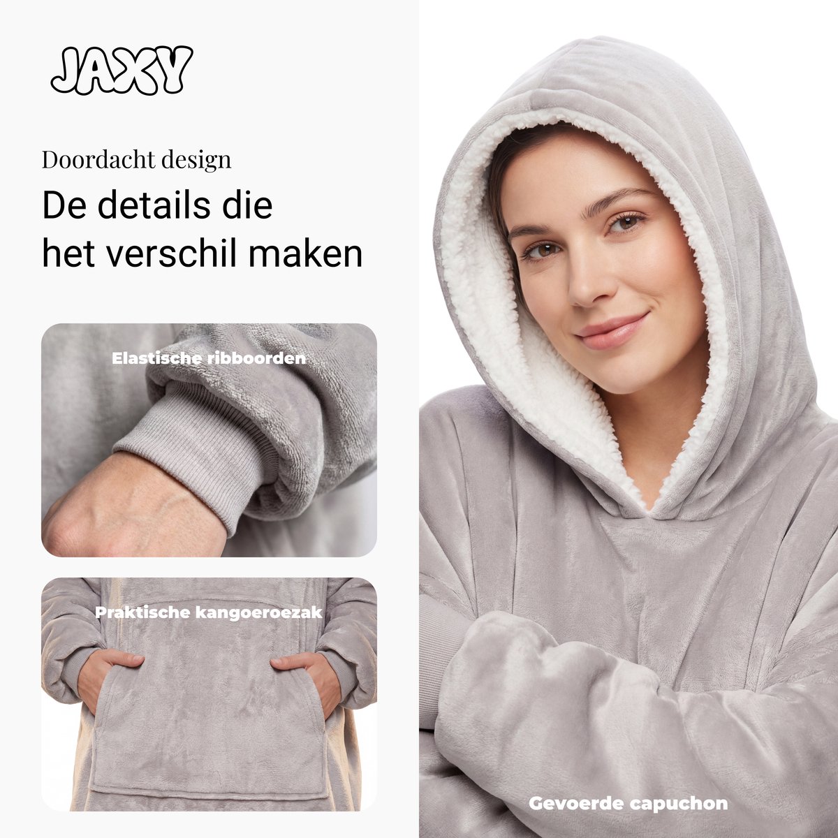 JAXY Hoodie Deken - Snuggle Hoodie - Fleece Deken Met Mouwen - Hoodie Blanket - Grijs — cadeau in Wonen & Interieur - foto 3