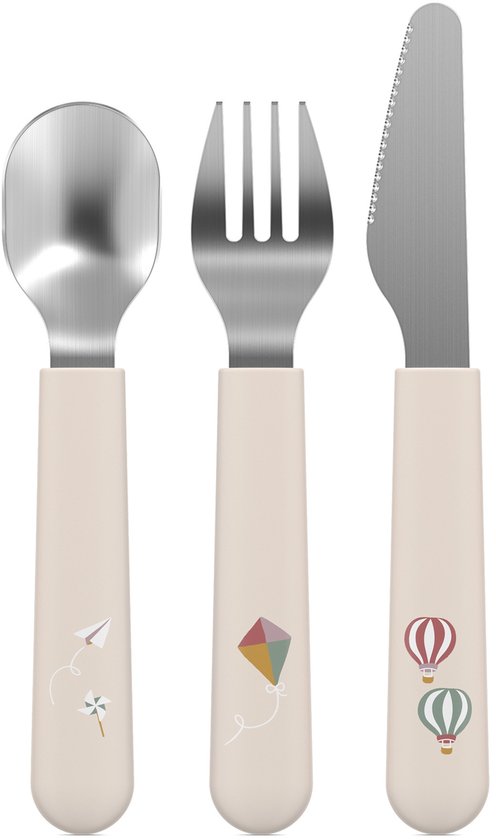Couverts pour enfants Mepal Mio - 3 pièces, fourchette, couteau et cuillère - Acier inoxydable - Vaisselle pour enfants - Sunshine & Rainbow