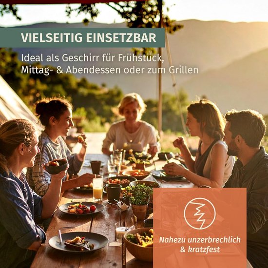 Camping tafelservies van melamine voor 4 personen, 12-delig, vaatwasmachinebestendig, picknickservies, campingservies, steengrijs design Camping tafelservies van melamine voor 4 personen, 12-delig, vaatwasmachinebestendig, picknickservies, campingservies, steengrijs design