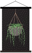 Illustration d'une plante de pois suspendue sur fond noir à pois blancs 40x60 cm