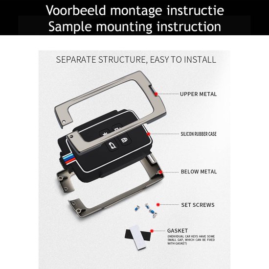 Exploded view van een autosleutelbeschermhoesje met labels voor onderdelen