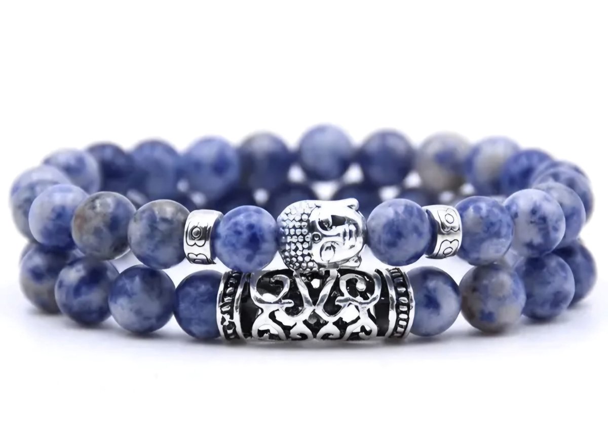S4H Sodaliet Armband – 2-delige Set – Natuurlijke Sodaliet Edelsteen voor Inzicht, Rust & Communicatie – Buddha Armband – Handgemaakt Unisex Sieraad