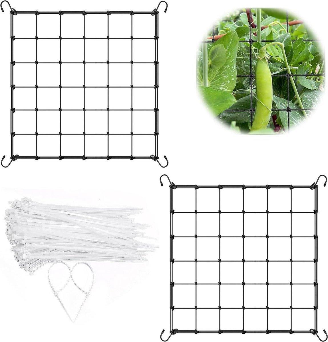 Stunq® Elastisch Planten Groeinet 60 x 60 cm met Haken en Kabelbinders voor Tuinieren