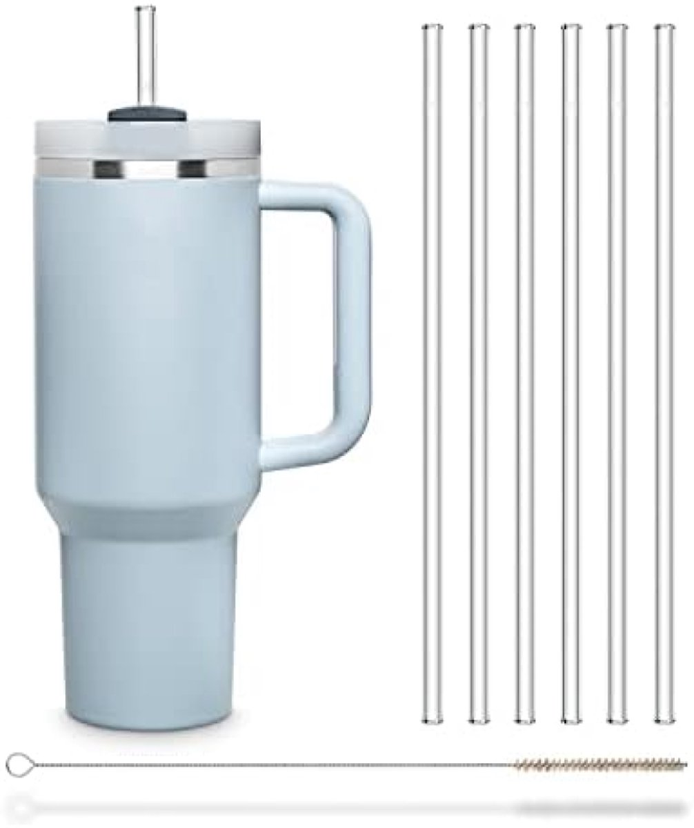Set van 6 glazen drinkrietjes met reinigingsborstel - 30 cm lang