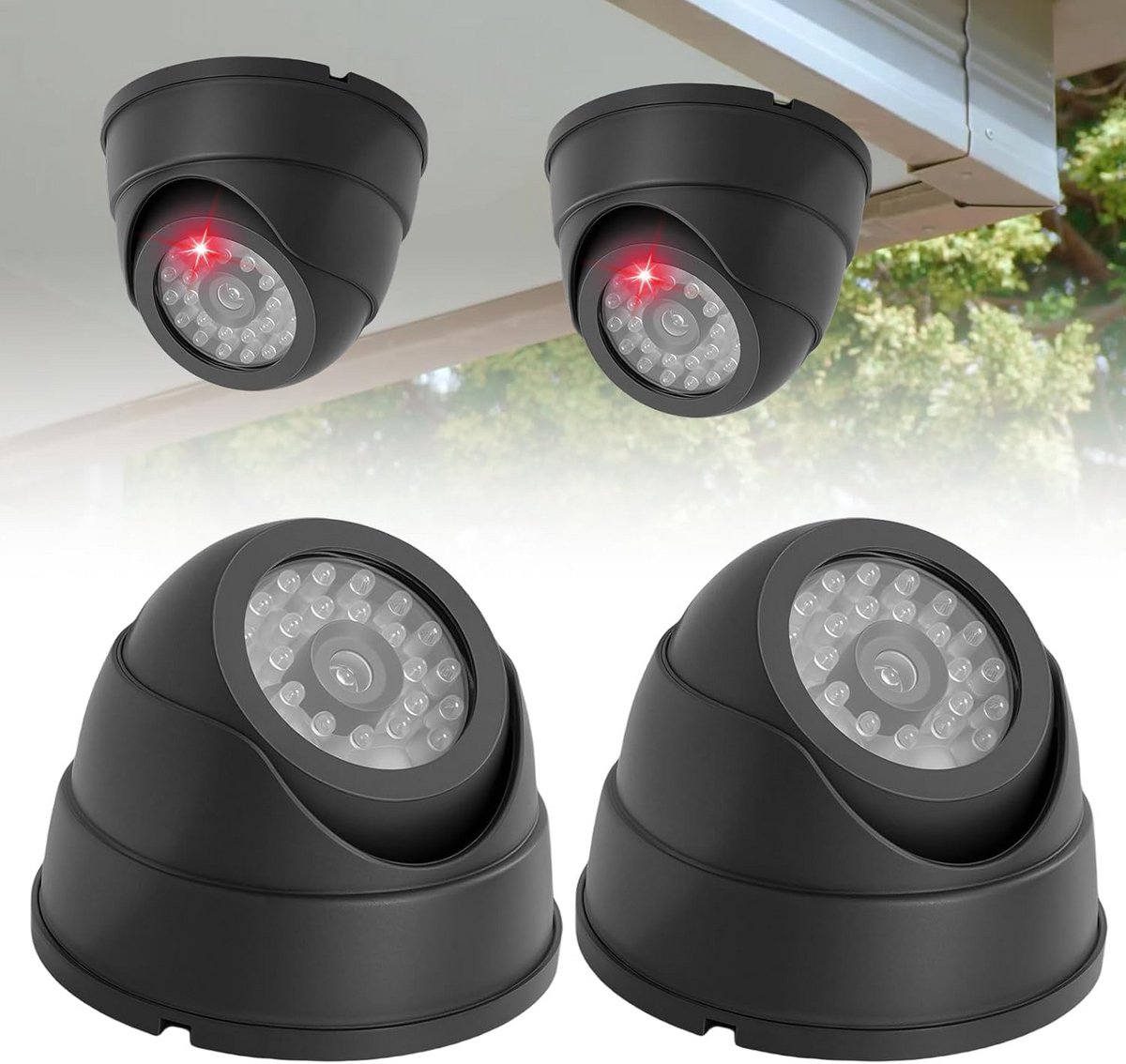 Set van 2 Valse Dome Beveiligingscamera's voor Binnen & Buiten met Knipperende Rode LED