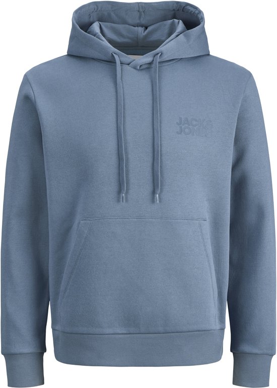 Sweat à capuche bleu clair avec cordon de serrage, poche kangourou et logo "JACK & JONES" en relief.