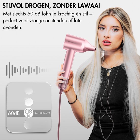 Sansbeauté® Föhn met Diffuser - Krullen - 110.000RPM - Ionische Haardroger met Borstel - 3 Standen - 3 Opzetstukken - Reisföhn - Sèche Cheveux - Krul Feun Set - Haarföhn met Defuser - Hair Blow Dryer - Kappersfohn - 2000W