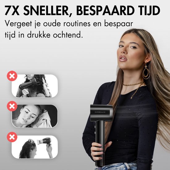 Sansbeauté® Föhn met Diffuser - Krullen - 110.000RPM - Ionische Haardroger met Borstel - 3 Standen - 3 Opzetstukken - Reisföhn - Sèche Cheveux - Krul Feun Set - Haarföhn met Defuser - Hair Blow Dryer - Kappersfohn - 2000W
