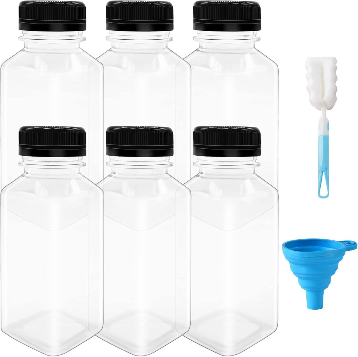 Stunq® Set van 6 Herbruikbare Transparante Plastic Flessen - 250 ml Capaciteit - Perfect voor Vloeistoffen