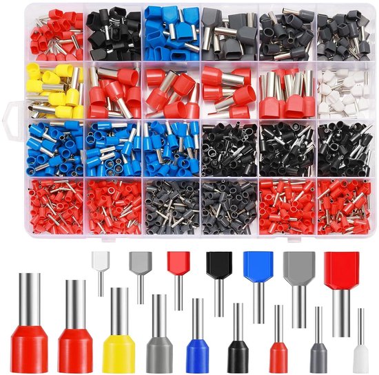 Velto95 - Kit de gaines de fil 900 pièces pour câble 0,5-16 mm² | Connecteurs de rétrécissement pour embouts de fil | Embouts de fil bootlace doubles | Terminal de cordon isolé | Groot assortiment d'embouts de fil
