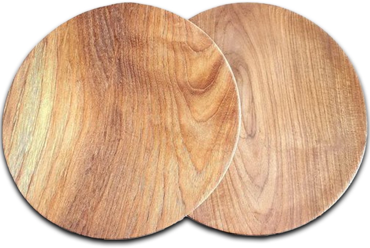 Rico & Plato Teakhouten Bordenset “Bourgogne” – Ø 30 cm (2 stuks) – Luxe ronde houten borden voor ontbijt, diner, tapas, borrelhapjes en serveren
