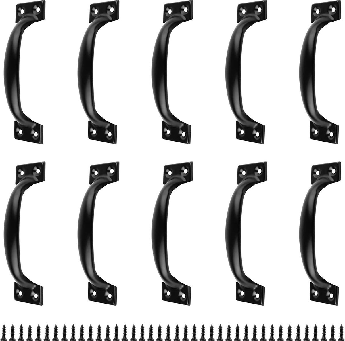 Stunq® Meubelgrepen, zwart, verpakking van 10 kastgrepen, ladegrepen, moeiteloos drukken en trekken, met 40 schroeven, ideaal accessoire voor het hanteren van meubelgrepen (gatafstand 100 mm)