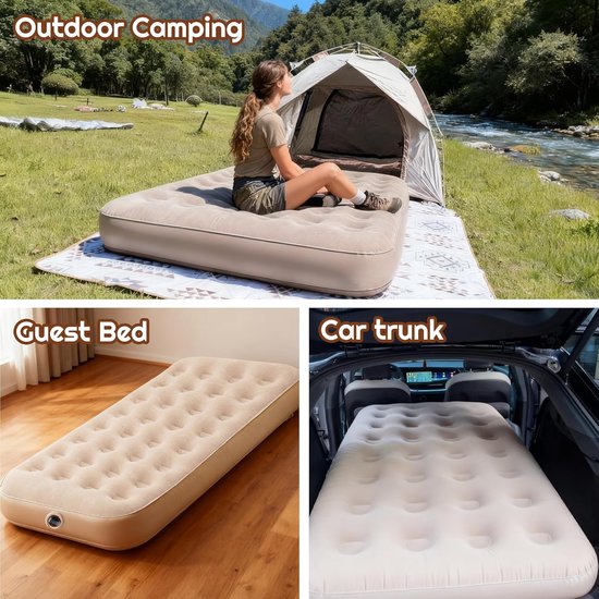 Opblaasbaar Matras 1-persoons - Fiber-Tech Ondersteuning - 21 cm Hoogte - 300 lbs Draagvermogen - Met Oploskussen - Voor Camping en Gasten - Waterdicht PVC Materiaal van Merkloos — afbeelding 3