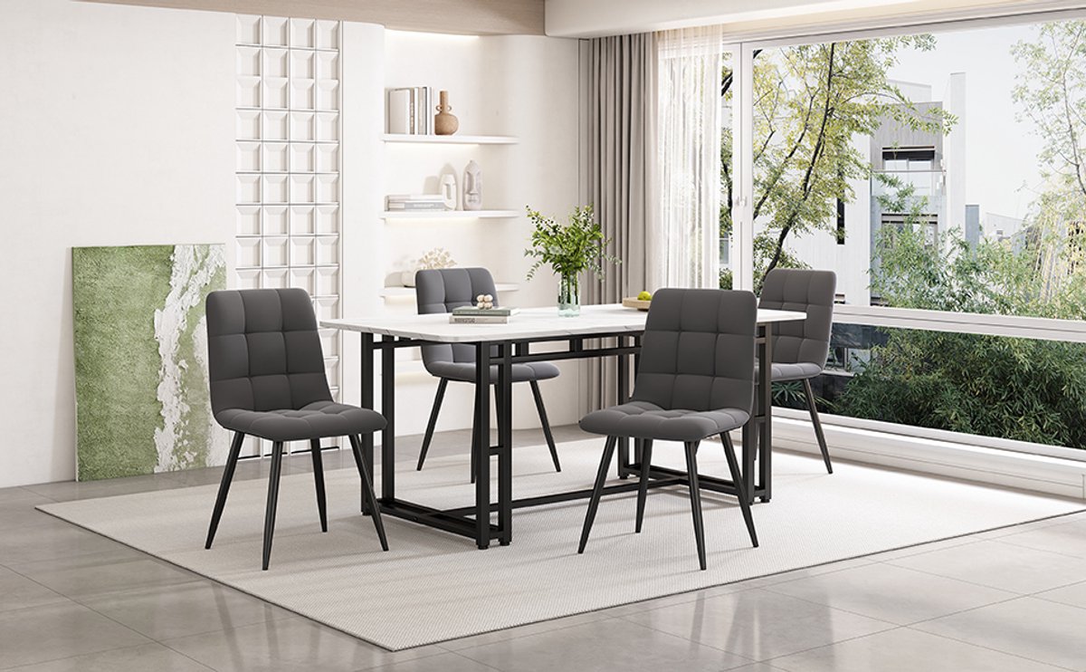 140x80 cm luxe eettafel - 1 stuk - moderne rechthoekige eettafel met zwarte tafelpoten