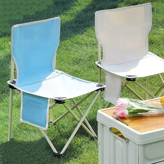 Camping Stoel - Opvouwbare Strandstoel - Met Zijzak en Draagtas - 330 lbs Draagvermogen - Wit 52 cm - Staal Frame - Lichtgewicht 1.1 kg - Voor Outdoor Activiteiten — afbeelding 3