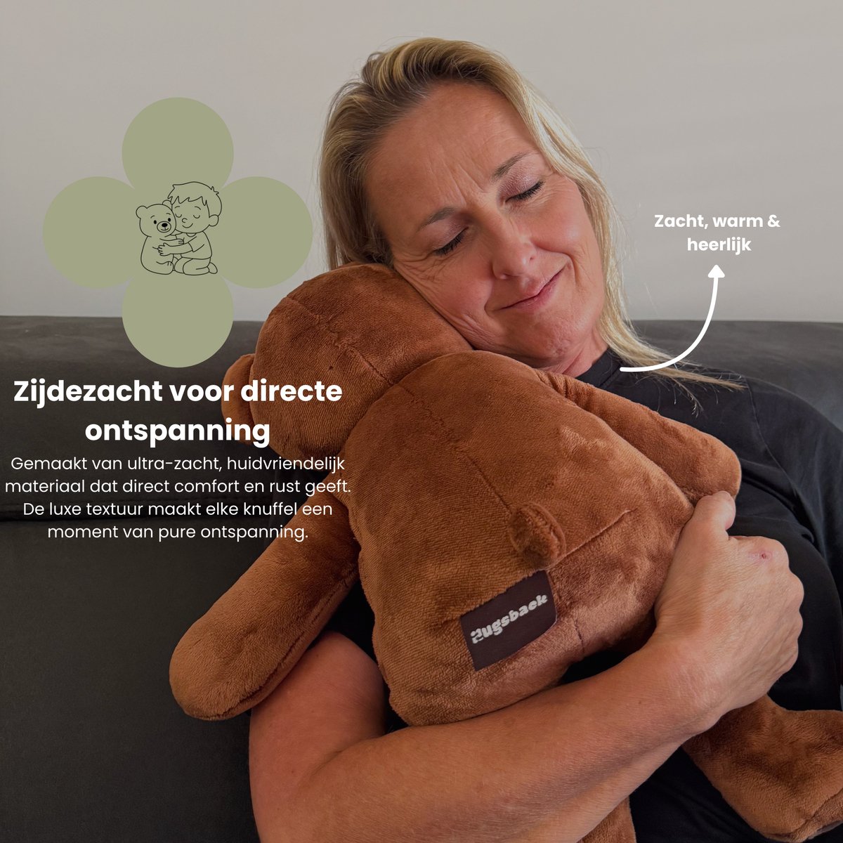 Hugsback 2 kg Verzwaringsknuffel Beer – Verzwaarde Knuffel 45cm – Weighted Stuffed Animal – Zware Knuffel tegen Stress & Angst – Sensorisch Speelgoed – Knuffelbeer voor Kinderen & Volwassenen — afbeelding 6