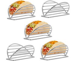 Taco-standaard vijfdelige set, roestvrijstalen taco-houder, geschikt voor zachte of harde taco's, taco-barstandaard, Mexicaanse burrito- en tortillahouder, geschikt voor gebruik in de keuken en in restaurants