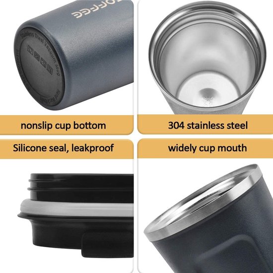 Premium RVS Koffiebeker To Go - Thermosbeker - Theebeker - 380ml - Blauw