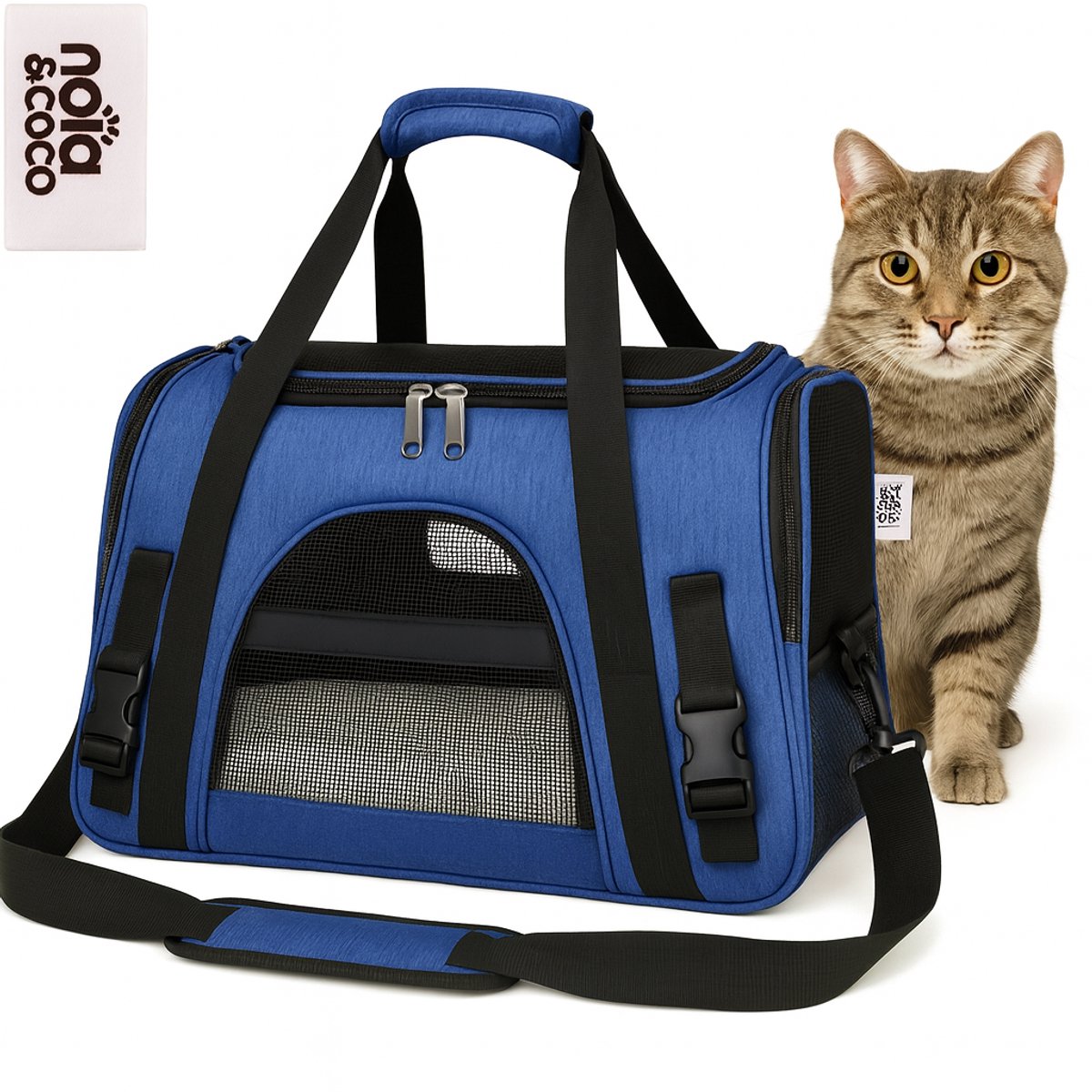 Nola & Coco Reistas voor Katten, Honden en Knaagdieren - Max 8 KG - 43 x 25 x 28 cm - Huisdieren Reistas - Small - Navy Blue