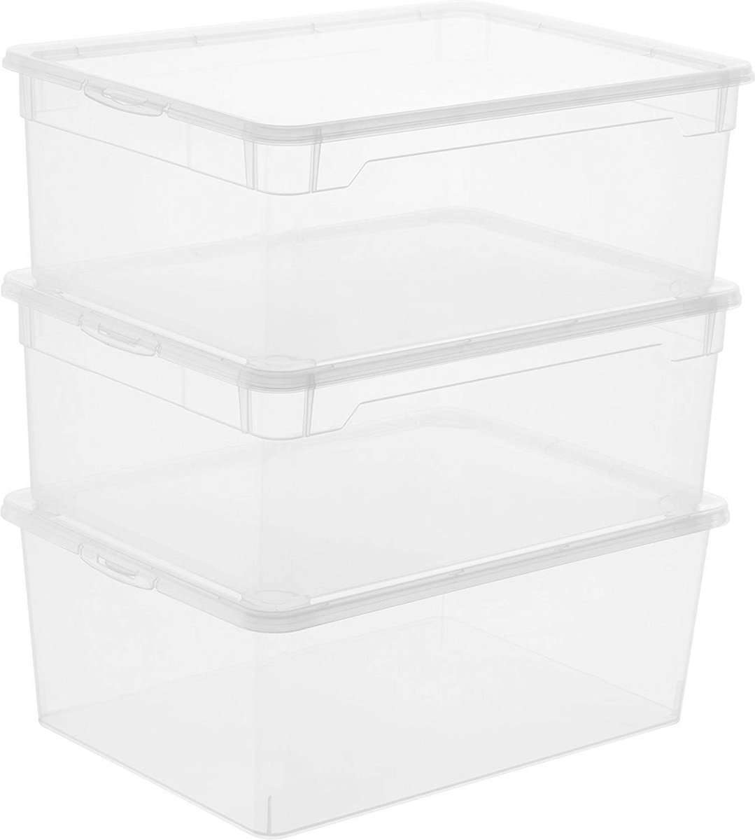 Stunq® Opbergdoos met deksel, 3-delige set, 10 liter, QR-code AppMyBox, doorzichtig, stapelbaar, kunststof/plastic (polypropyleen)