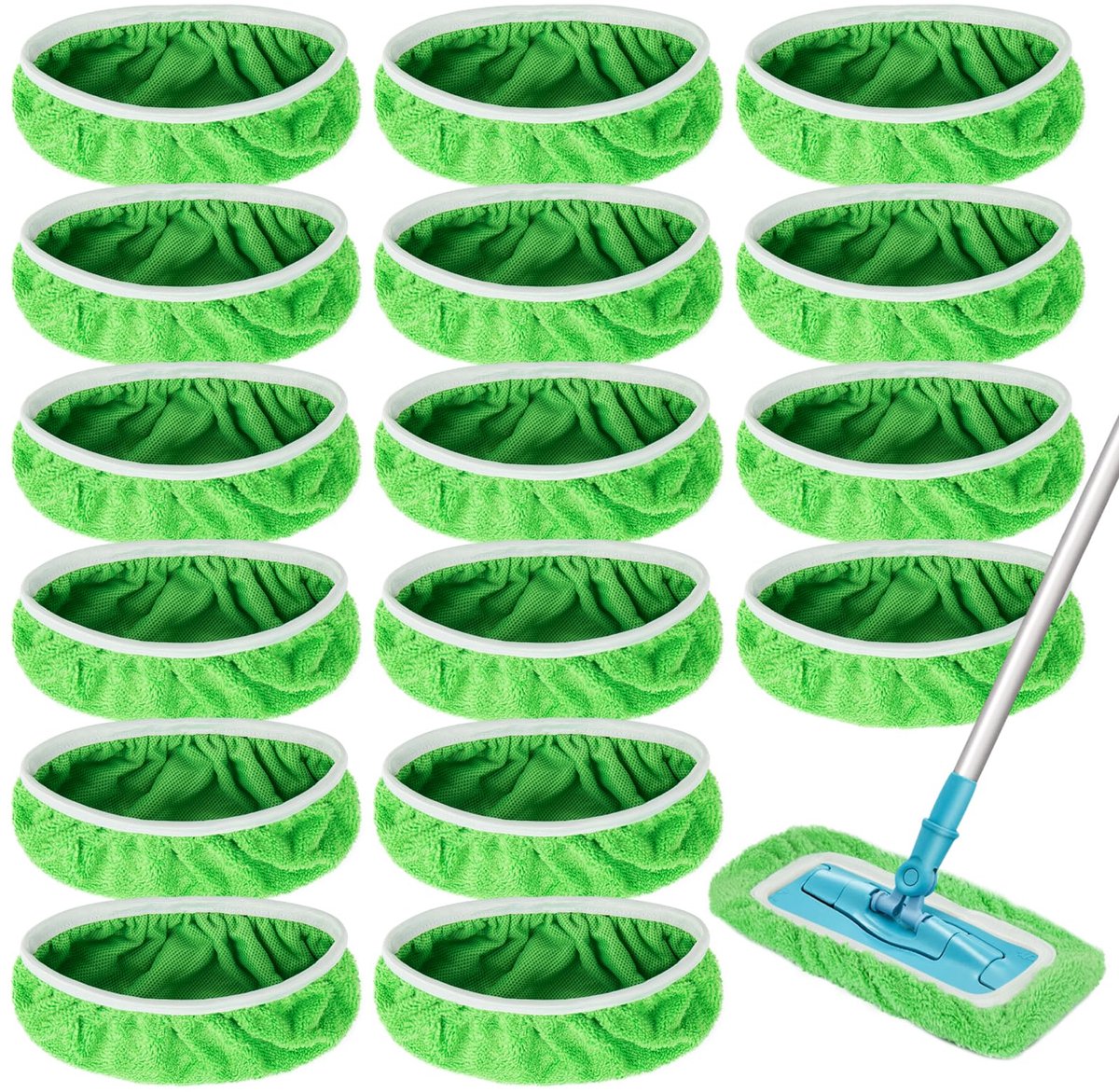16 stuks - Mopdoekjes - Navulling dweilpads voor Swiffer Sweeper - Dweilsteel niet inbegrepen - Koraalfleece materiaal - Herbruikbaar - Geschikt voor nat of droog reinigen - Voor huishoudelijke reiniging - 25 x 11,5 cm - Groen