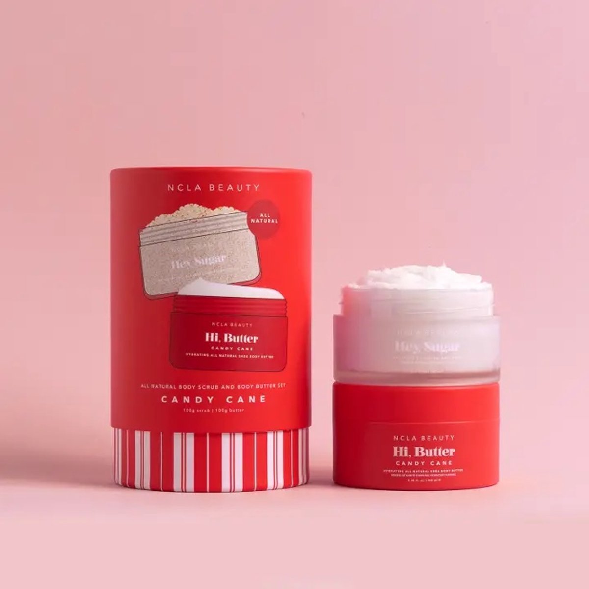 NCLA Beauty Candy Cane Lichaamsverzorgingsset – Bodyscrub + Bodybutter – Luxe Candy Cane Geur – Hydraterend & Vegan – Zachte, Gladde Huid – Selfcare Cadeau