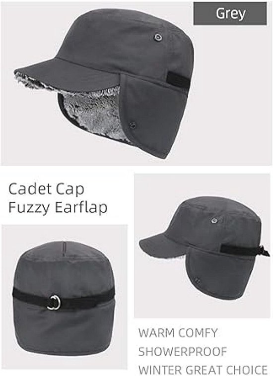1 stuk militaire pet met oorkleppen - Nylon, warm en winddicht - Muts met imitatiebontvoering - Muts met oorkleppen voor buitengebruik in koud weer - 6*20*19cm - Winterkleding voor buiten - Grijs