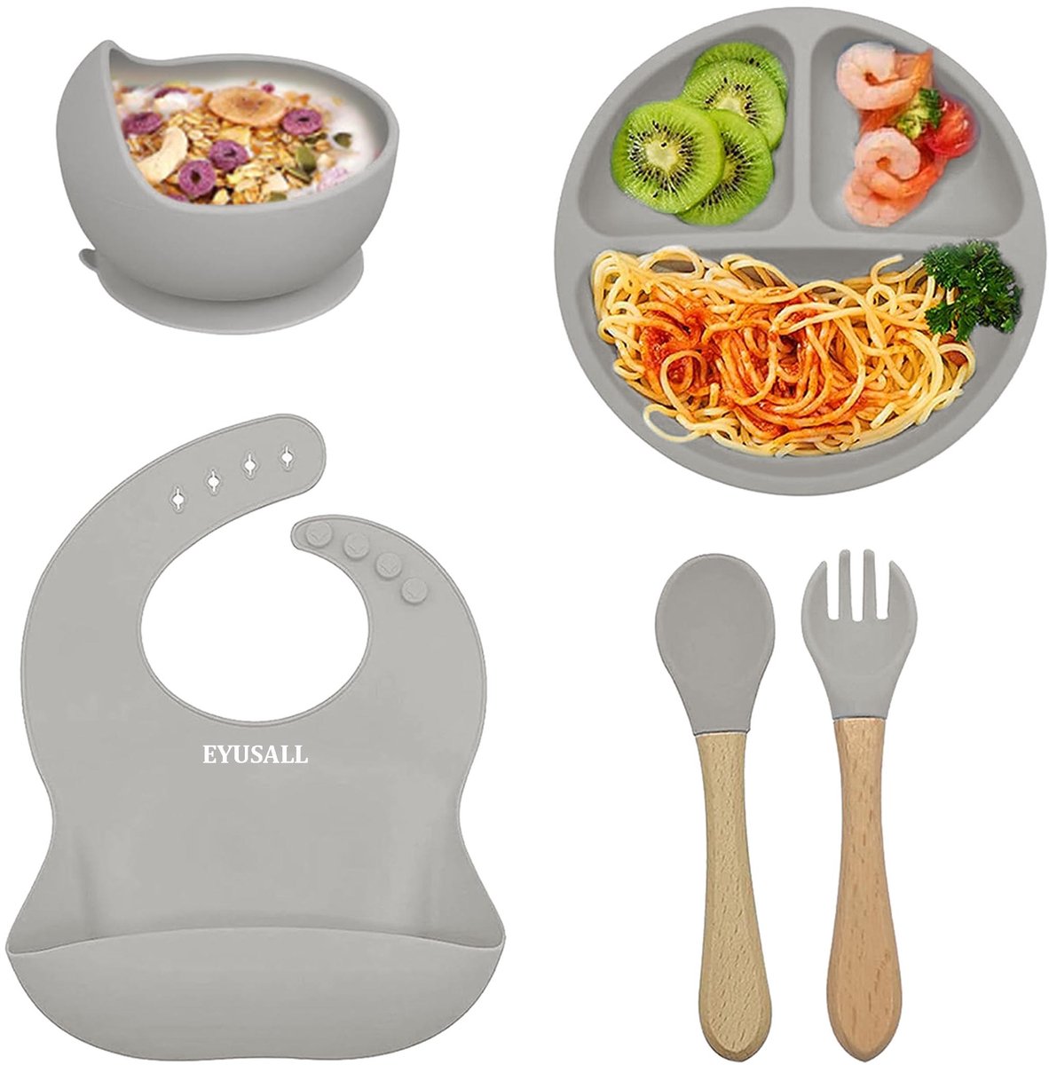 EYUSALL Kindersilikongeschirr Set - 5 Stücke - BPA-vrij - Voor Babys & Kinderen