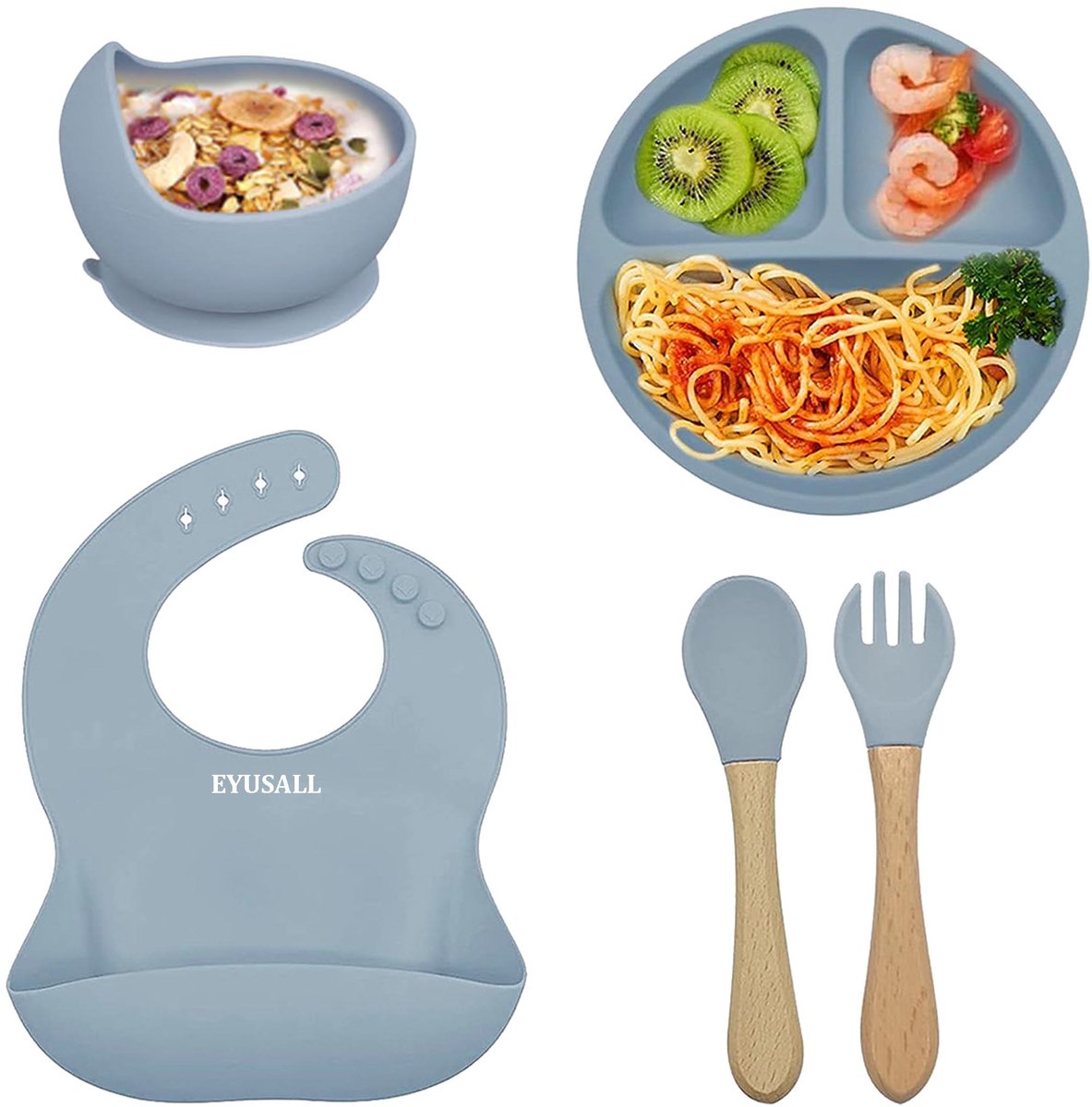 EYUSALL Kindersilikongeschirr Set - 5 Stücke - BPA-vrij - Voor Babys & Kinderen