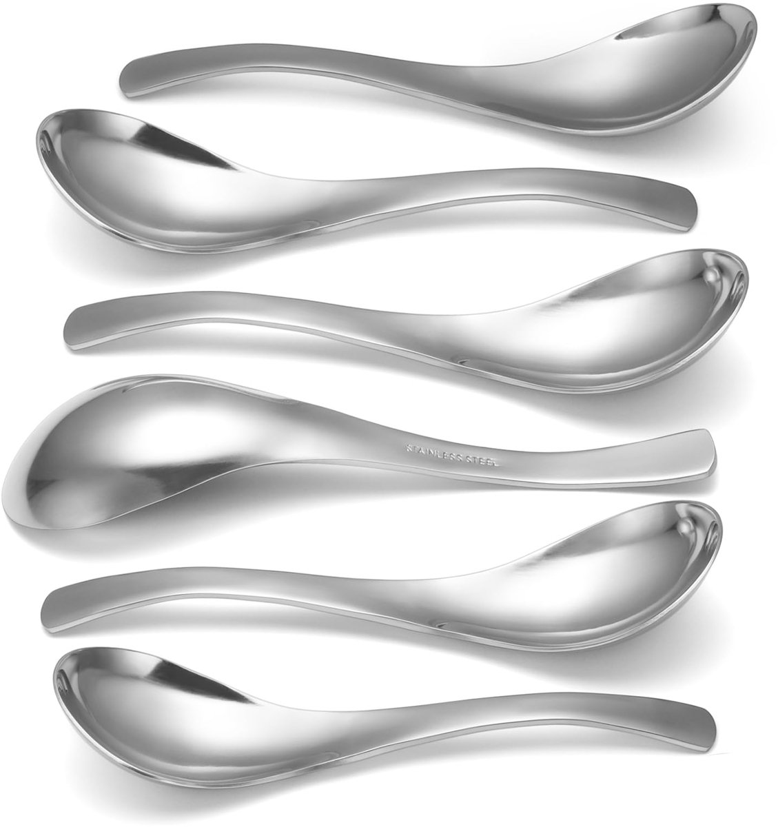 6 opscheplepels - Groentelepel - 304 RVS - Aardappellepel - Serveerlepel - Geschikt voor desserts, soepen en rijst - Keukenschep - Groot - Zilver